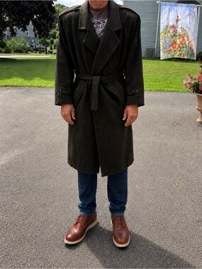 Vintage JK Collection Dark Olive Wool Trench Coat Men’s 42 Belted